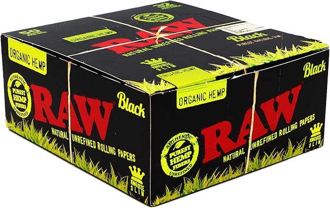 Raw Black Organic Hemp King Size Slim Rolling Papers 50 packs