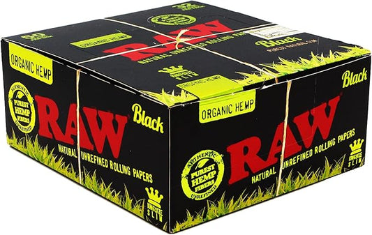 Raw Black Organic Hemp King Size Slim Rolling Papers 50 packs