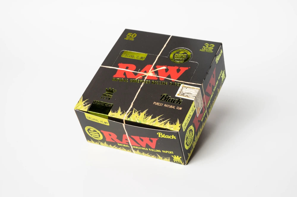 Raw Black Organic Hemp King Size Slim Rolling Papers 50 packs