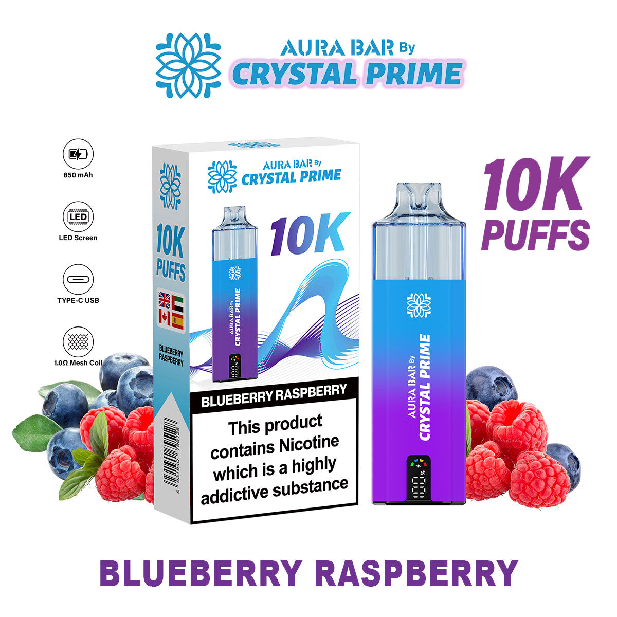 Crystal Prime Aura Bar 10K Puffs Prefilled Vape Kit