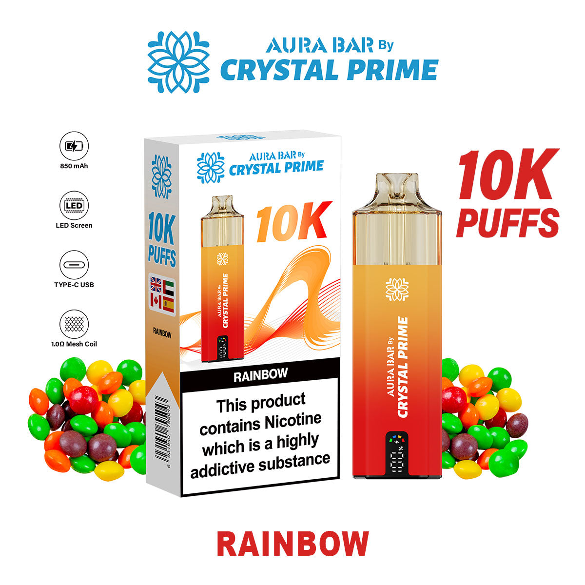 Crystal Prime Aura Bar 10K Puffs Prefilled Vape Kit