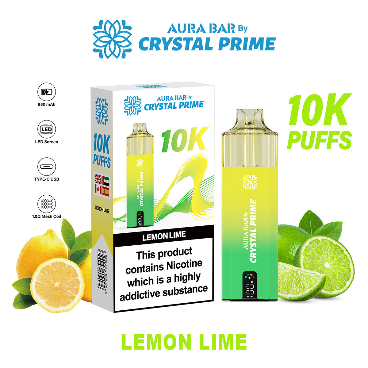 Crystal Prime Aura Bar 10K Puffs Prefilled Vape Kit