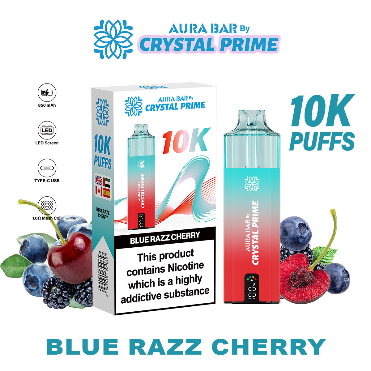 Crystal Prime Aura Bar 10K Puffs Prefilled Vape Kit