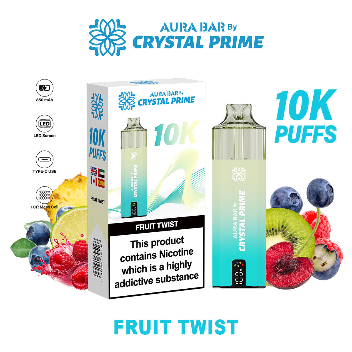 Crystal Prime Aura Bar 10K Puffs Prefilled Vape Kit