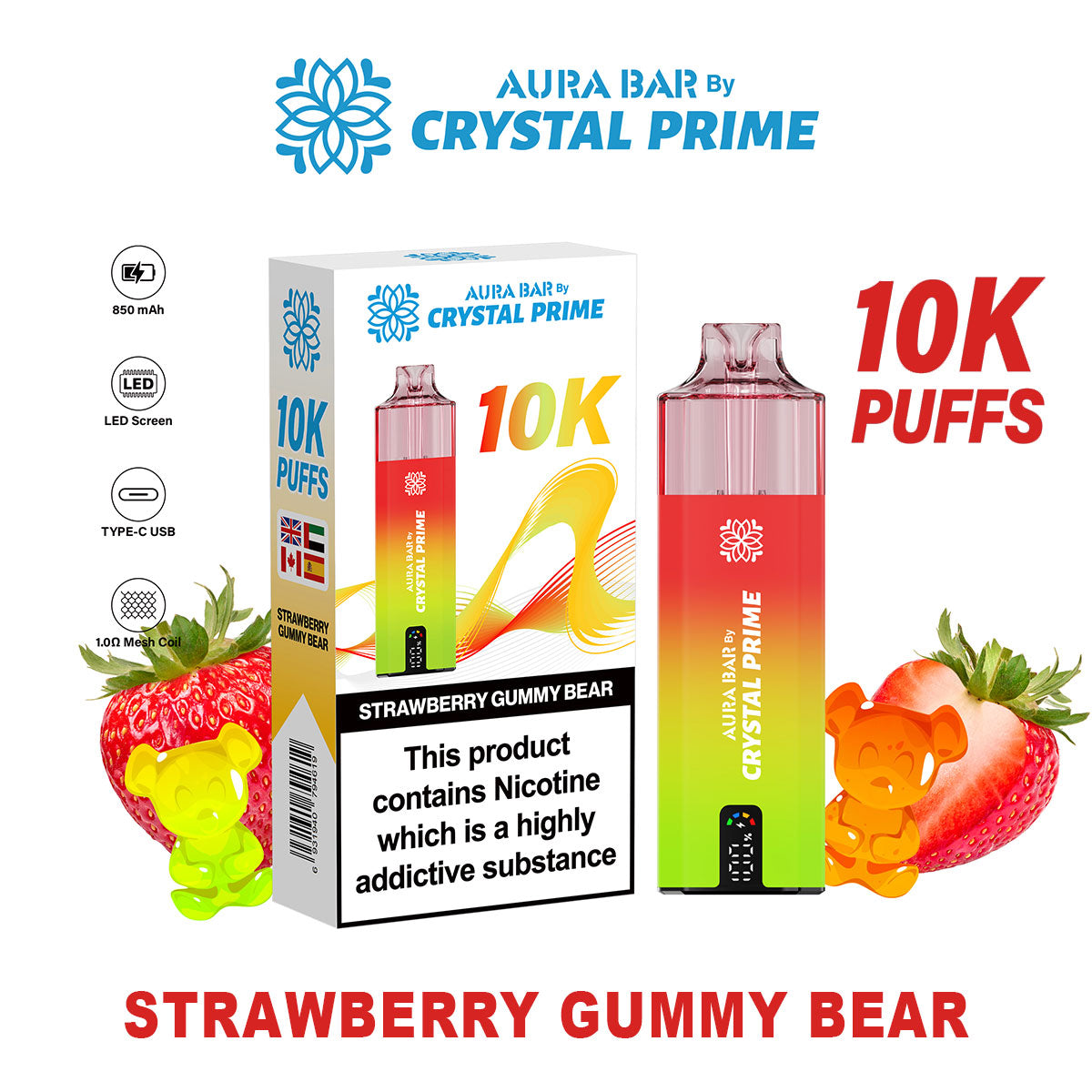 Crystal Prime Aura Bar 10K Puffs Prefilled Vape Kit