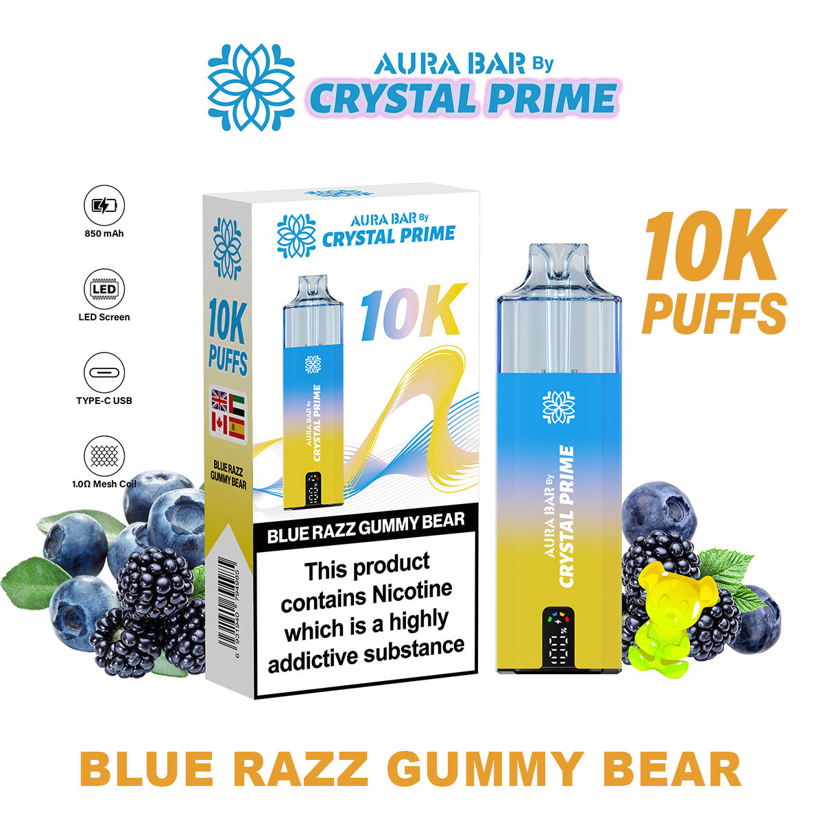 Crystal Prime Aura Bar 10K Puffs Prefilled Vape Kit