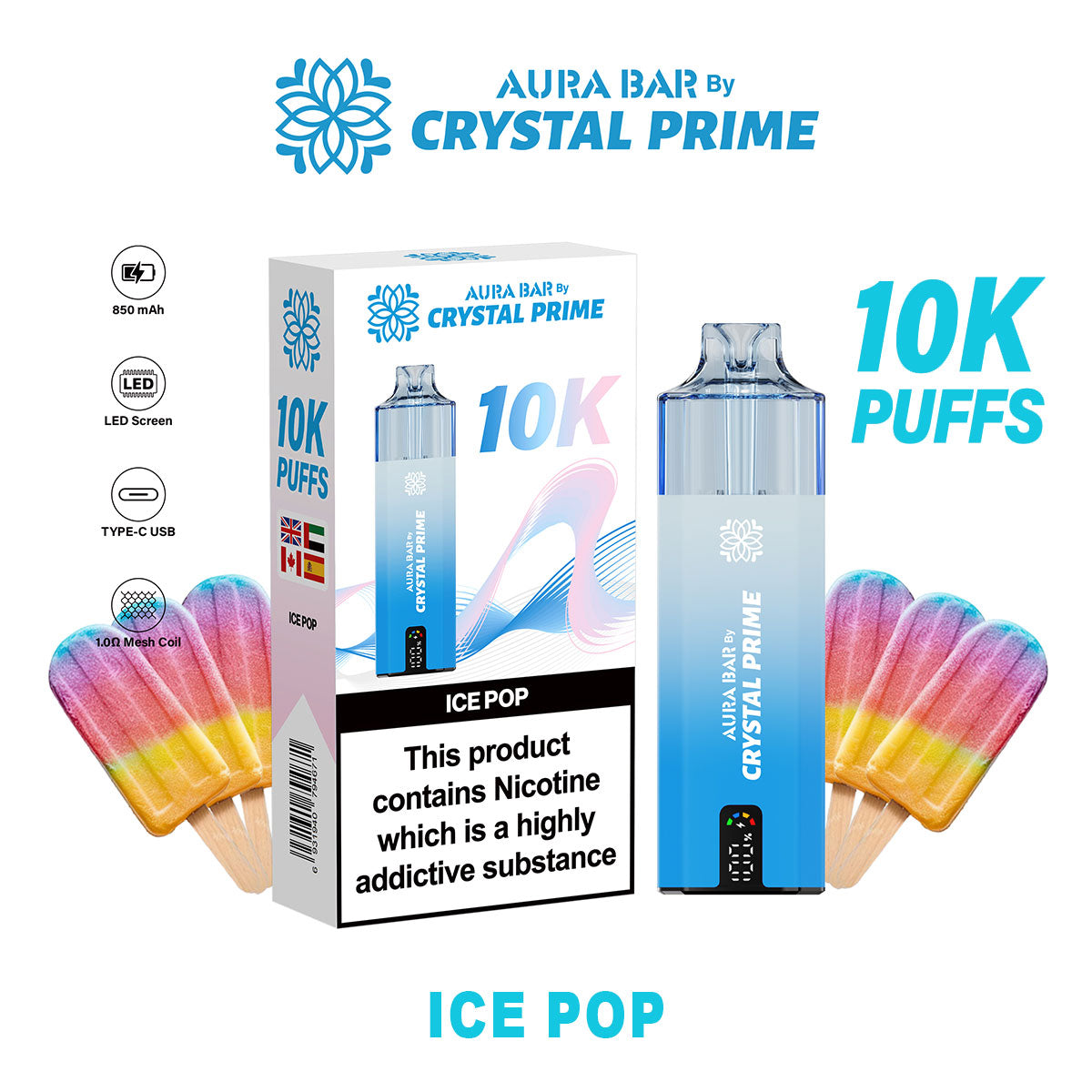 Crystal Prime Aura Bar 10K Puffs Prefilled Vape Kit