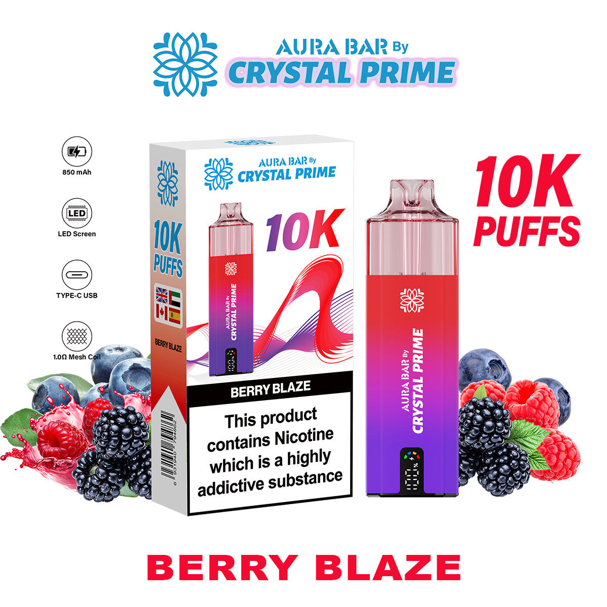 Crystal Prime Aura Bar 10K Puffs Prefilled Vape Kit