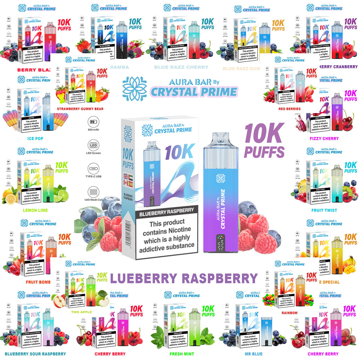 Crystal Prime Aura Bar 10K Puffs Prefilled Vape Kit