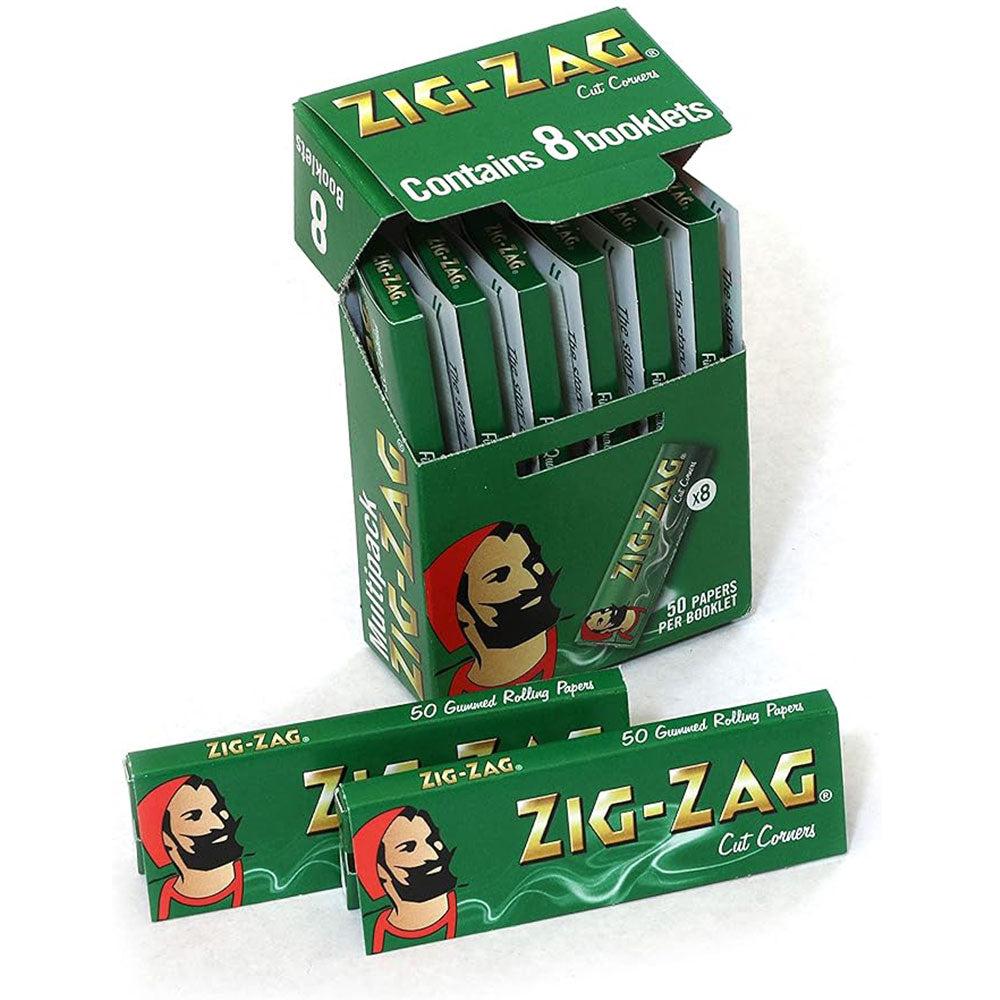 Zig-Zag 10 Pack x 8 Booklet Green Cut Corners Regular Rolling Papers