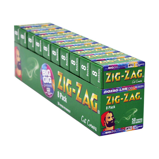 Zig-Zag 10 Pack x 8 Booklet Green Cut Corners Regular Rolling Papers